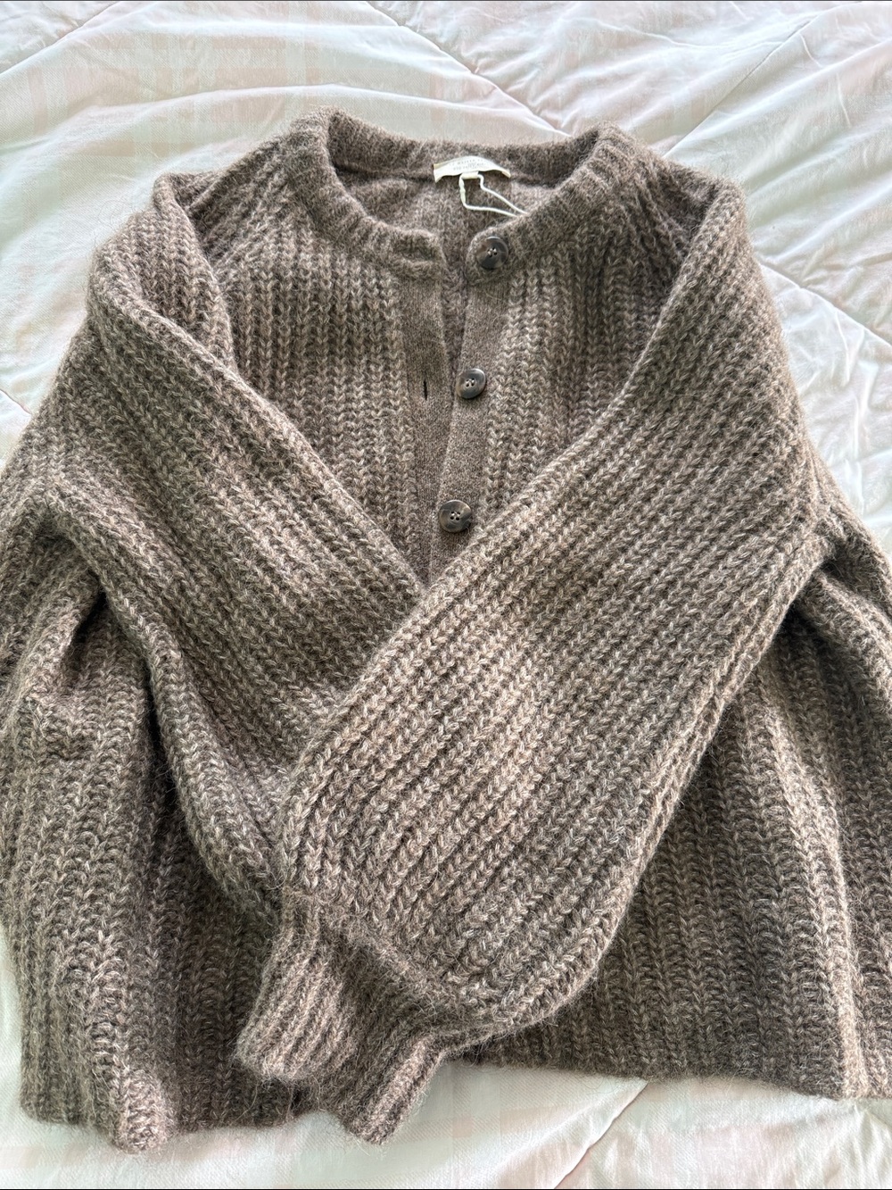 Sezane Emile Cardigan Alpaca Blend Brown Chunky Knit NWOT